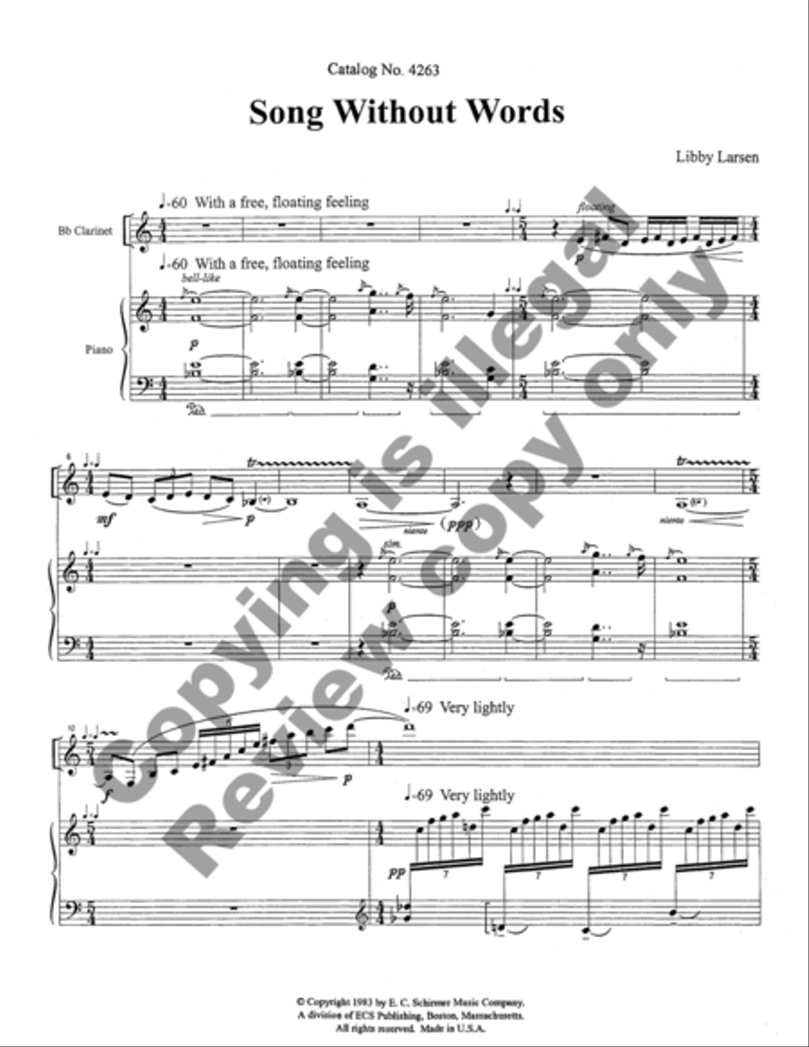 Song without Words for Clarinet and Piano Clarinet Solo scores gallery preview page 18