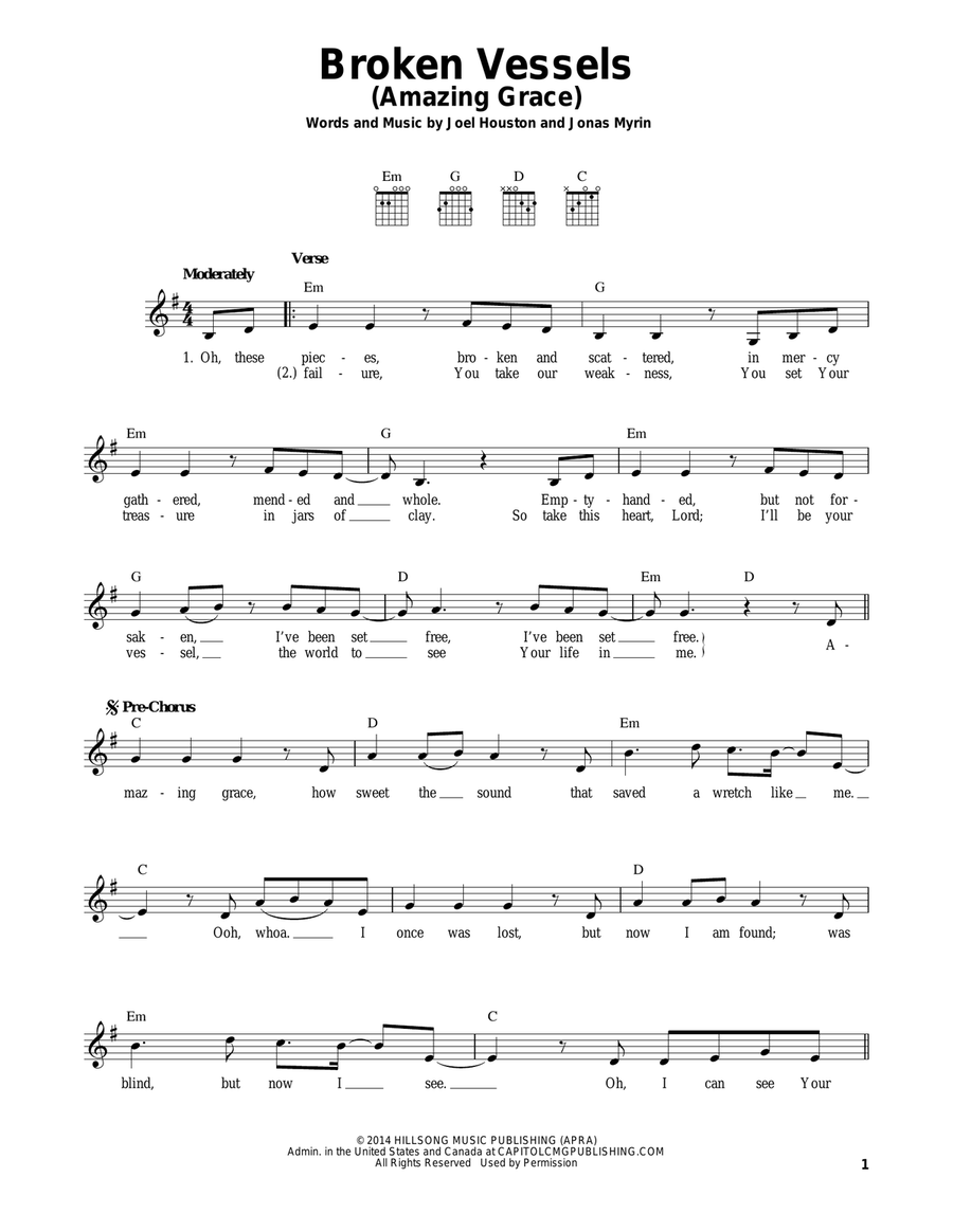 Broken Vessels (Amazing Grace) Easy Guitar scores gallery preview page 1