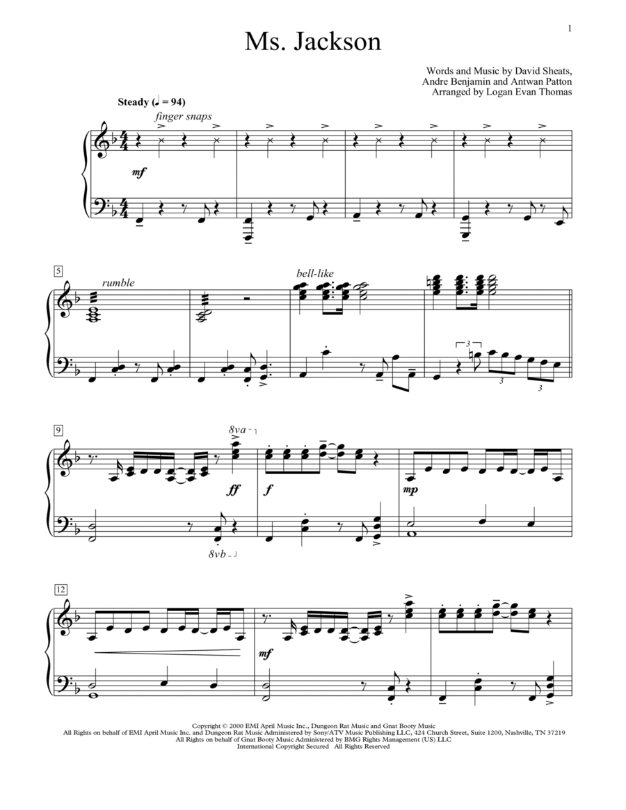 Ms. Jackson (arr. Logan Evan Thomas) Piano scores gallery preview page 1