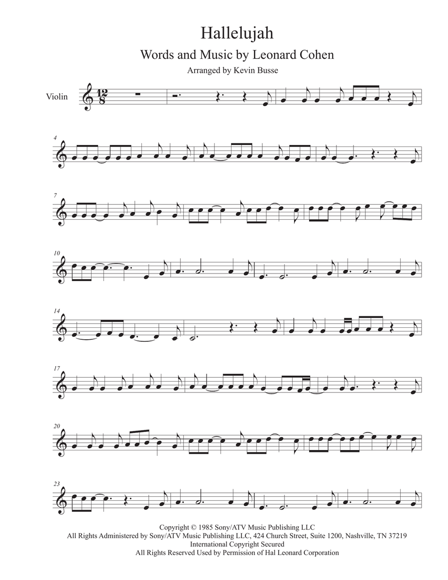 Hallelujah Violin Solo scores gallery preview page 1
