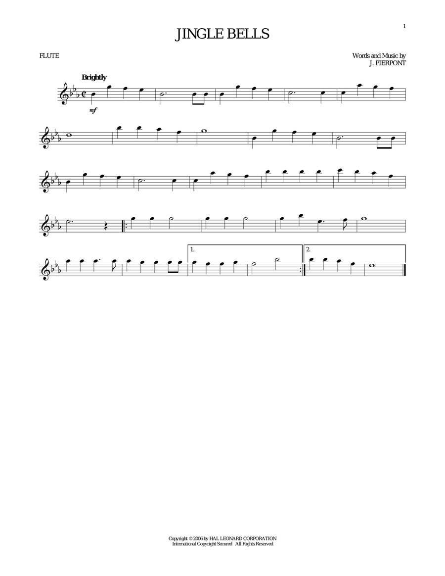 Jingle Bells Jingle Bells Flute Solo scores gallery preview page 1