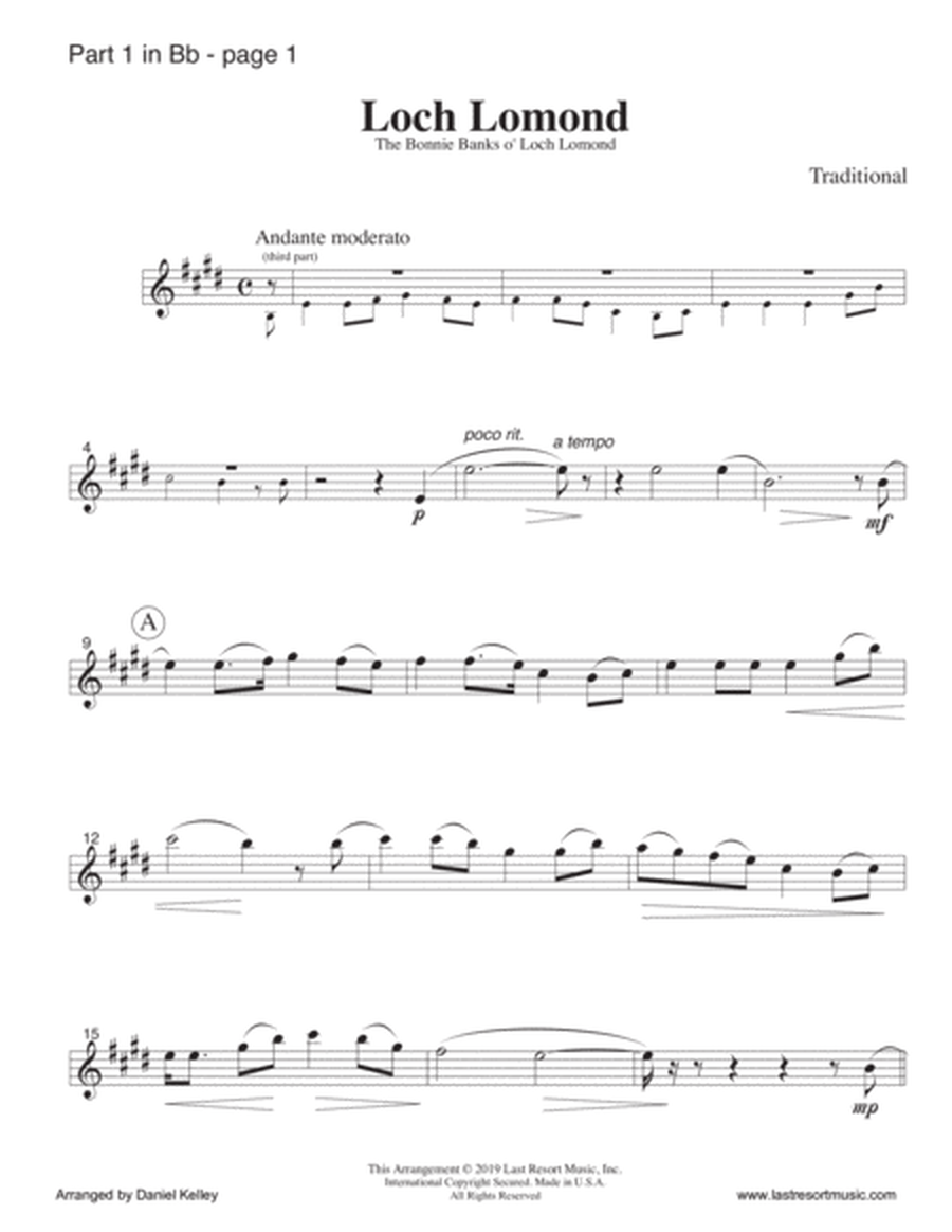 Loch Lomond for Wind Quartet (Mixed Quartet, Double Reed Quartet, or Clarinet Quartet) Music for Fou image number null