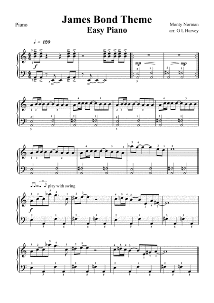 James Bond Theme Easy Piano scores gallery preview page 2