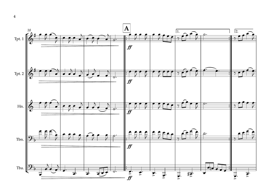 Yemeni Republic National Anthem ''al-Jumhūrīyah al-Muttaḥidâh'' for Brass Quintet Brass Quintet scores gallery preview page 4