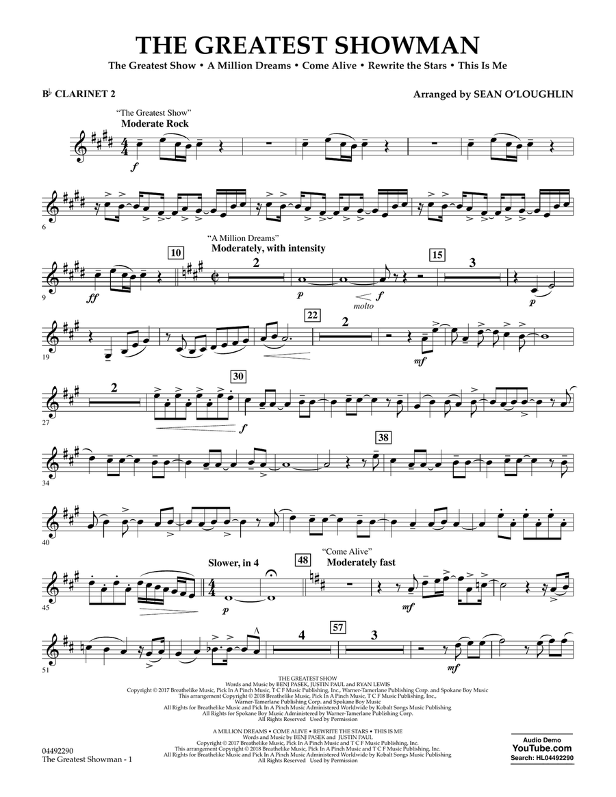 The Greatest Showman - Bb Clarinet 2 B-Flat Clarinet scores gallery preview page 1