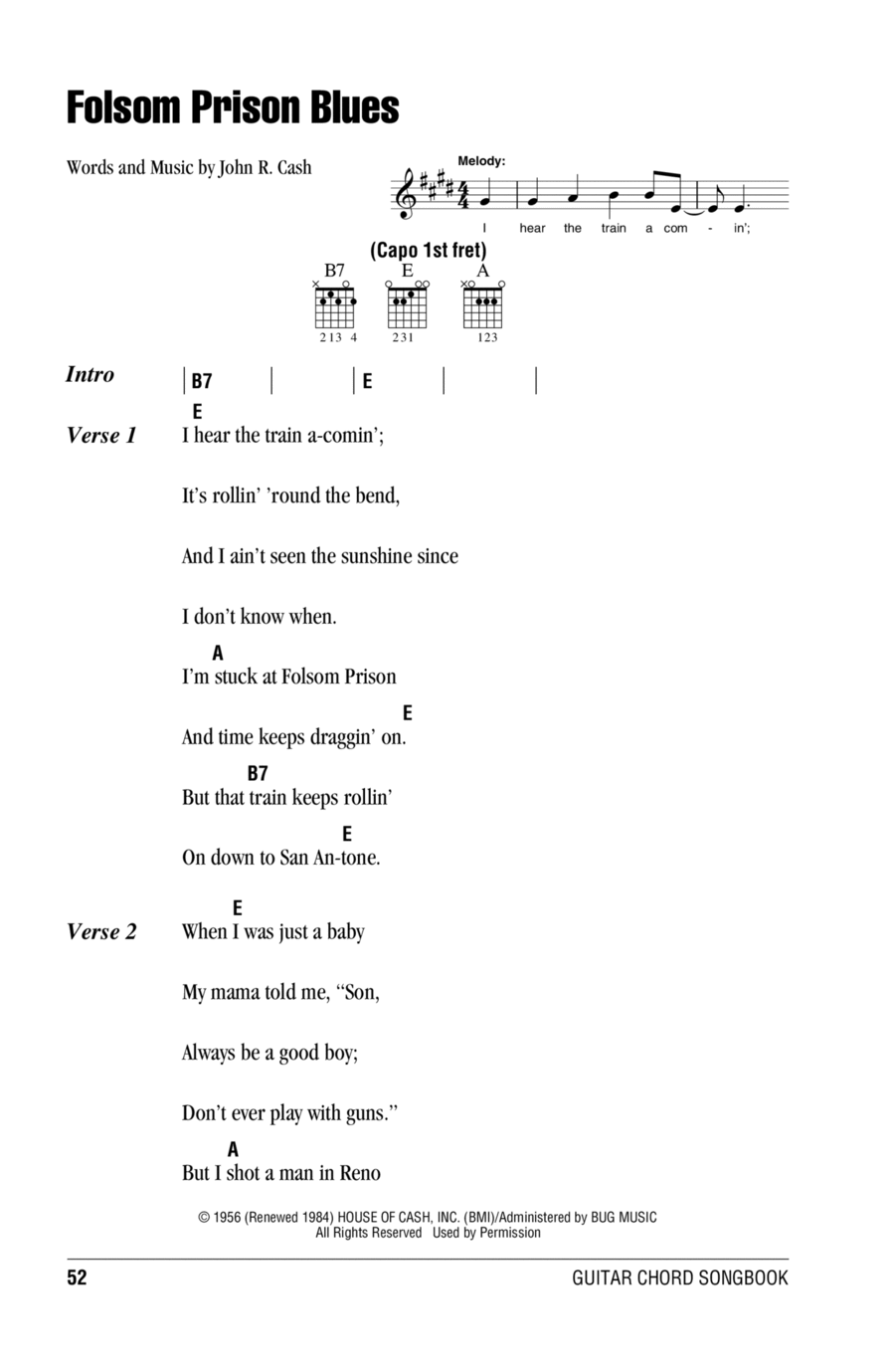 Folsom Prison Blues by Johnny Cash Electric Guitar Digital Sheet