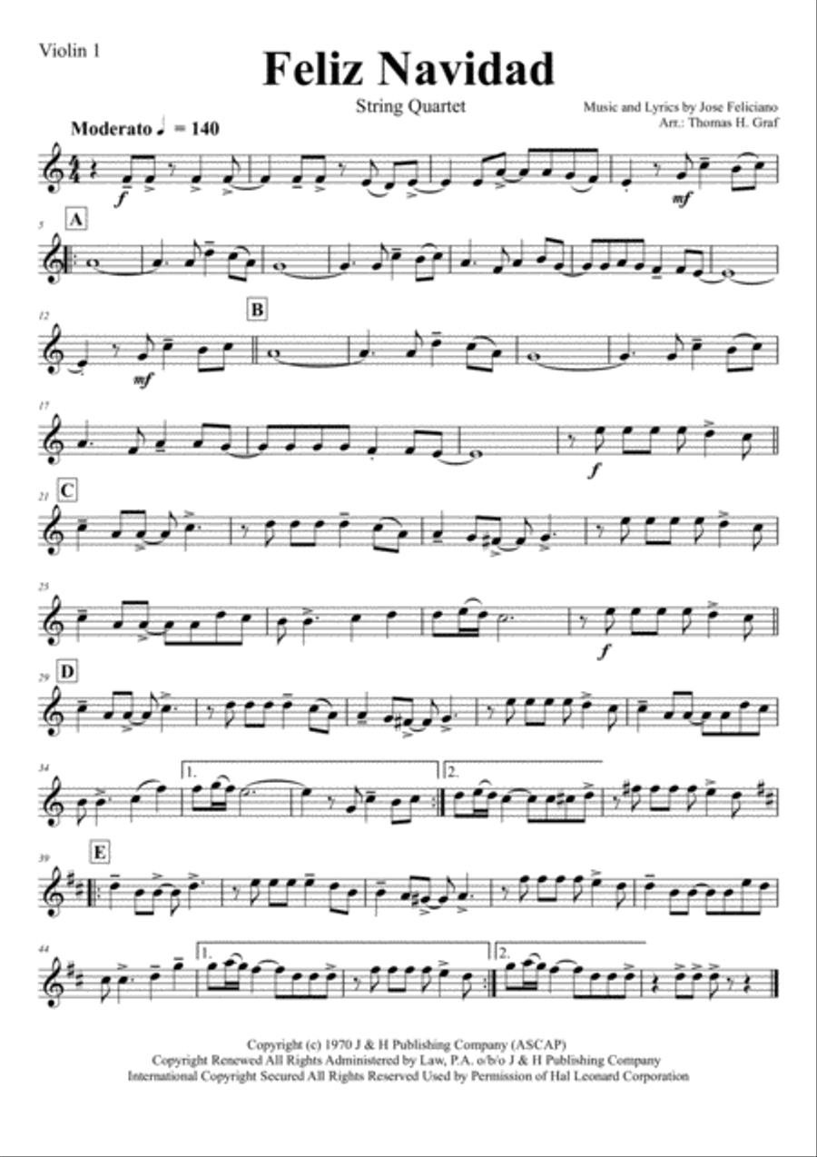 Feliz Navidad String Quartet scores gallery preview page 4