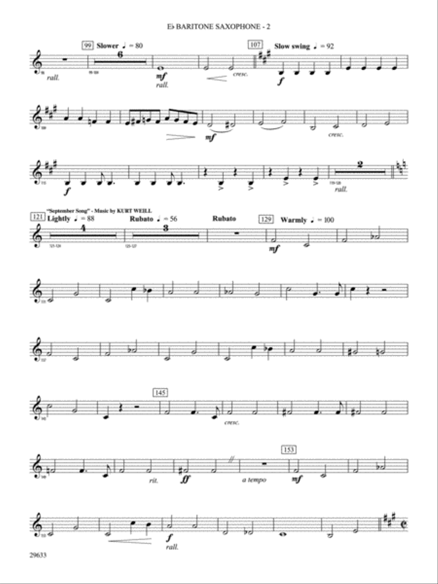 A Tribute to Kurt Weill: E-flat Baritone Saxophone Concert Band scores gallery preview page 2