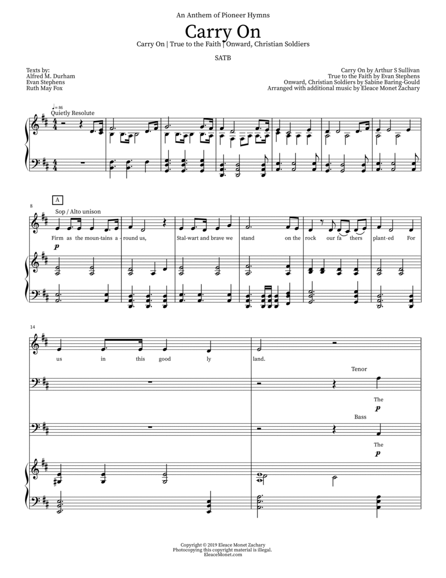 Carry On: A Medley of Pioneer Hymns 4-Part scores gallery preview page 1