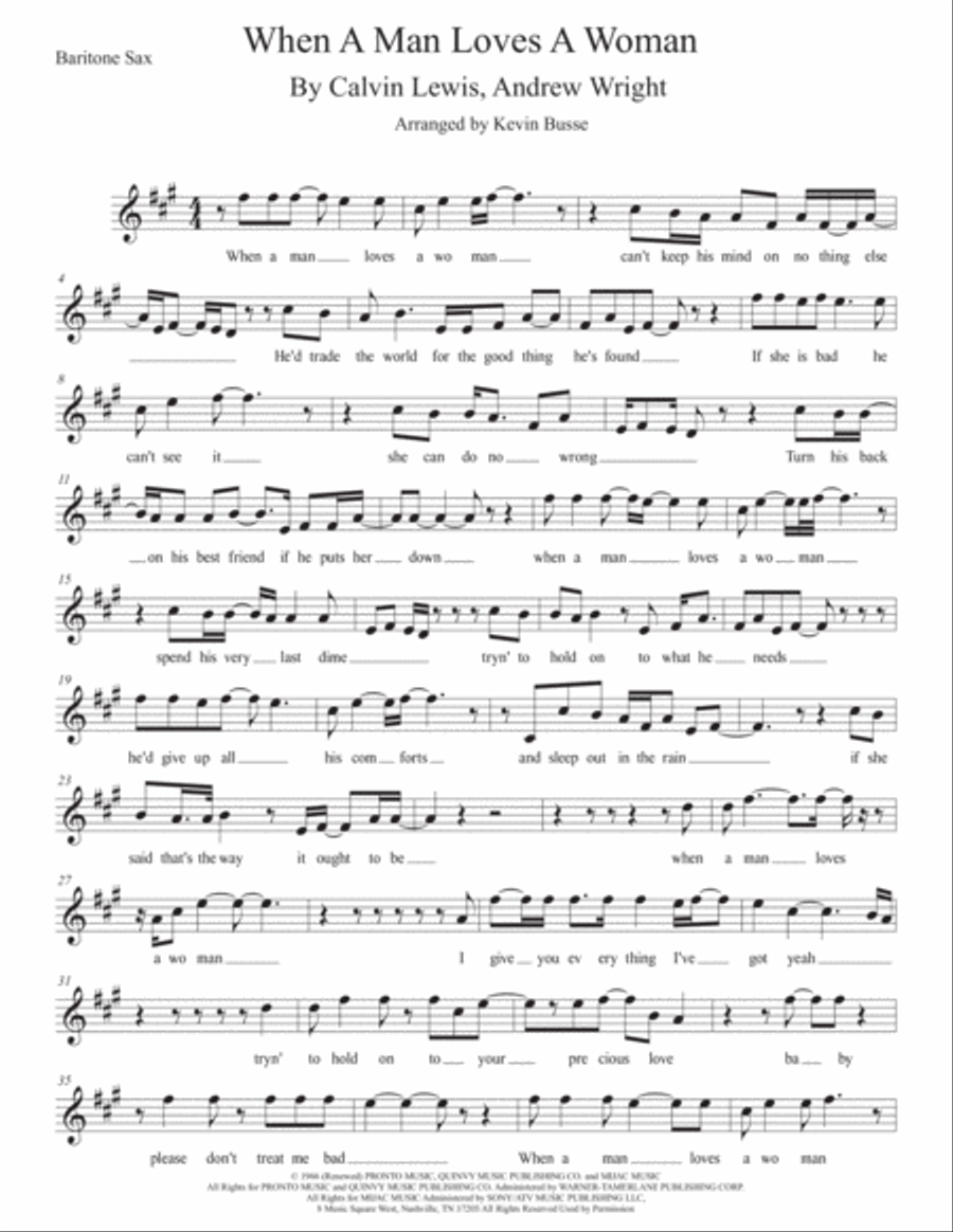 When A Man Loves A Woman When A Man Loves A Woman Baritone Saxophone scores gallery preview page 1