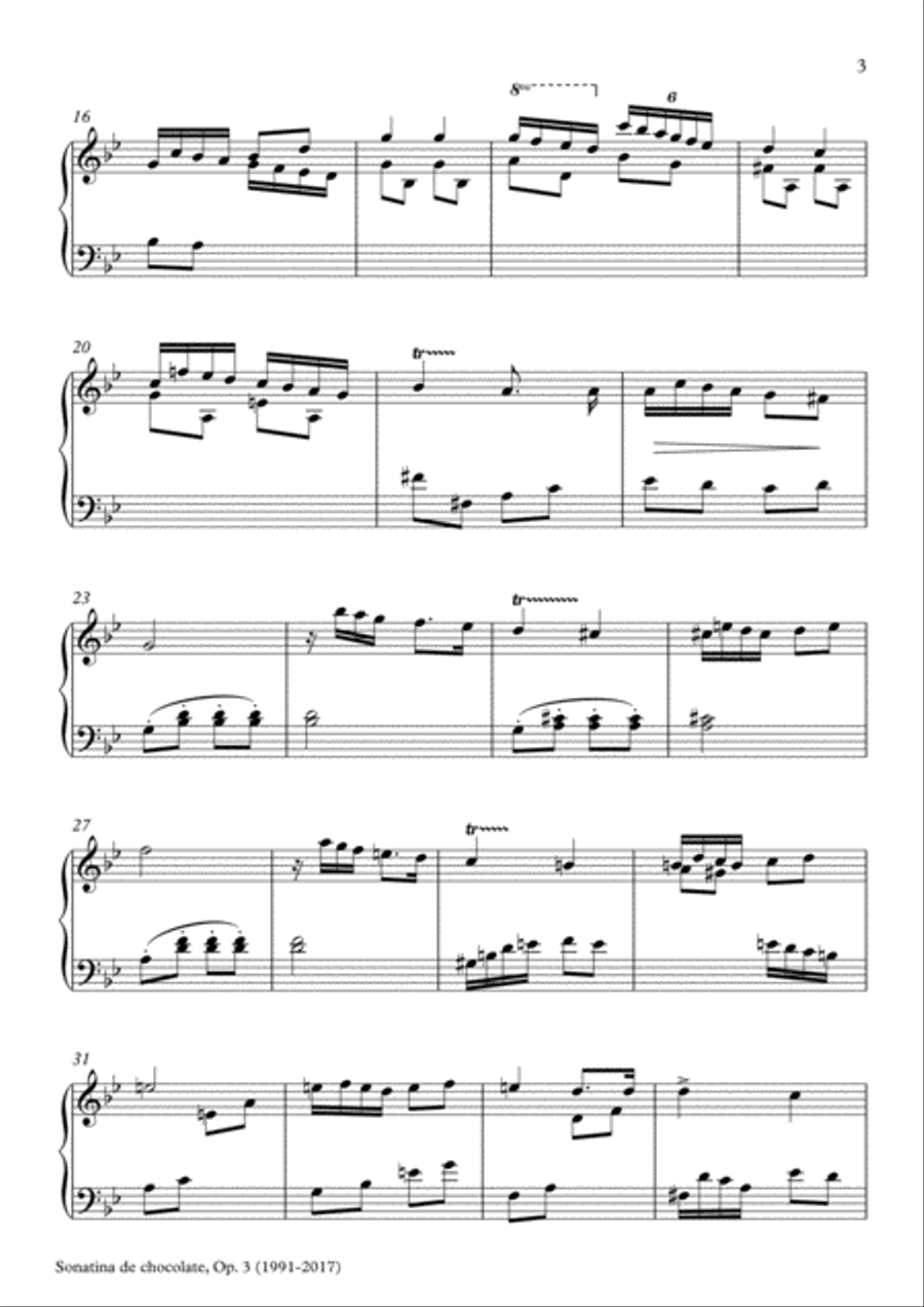 Sonatina de chocolate, Op.3 (para piano) (2017) - I. Allegro Moderato Piano Solo scores gallery preview page 3