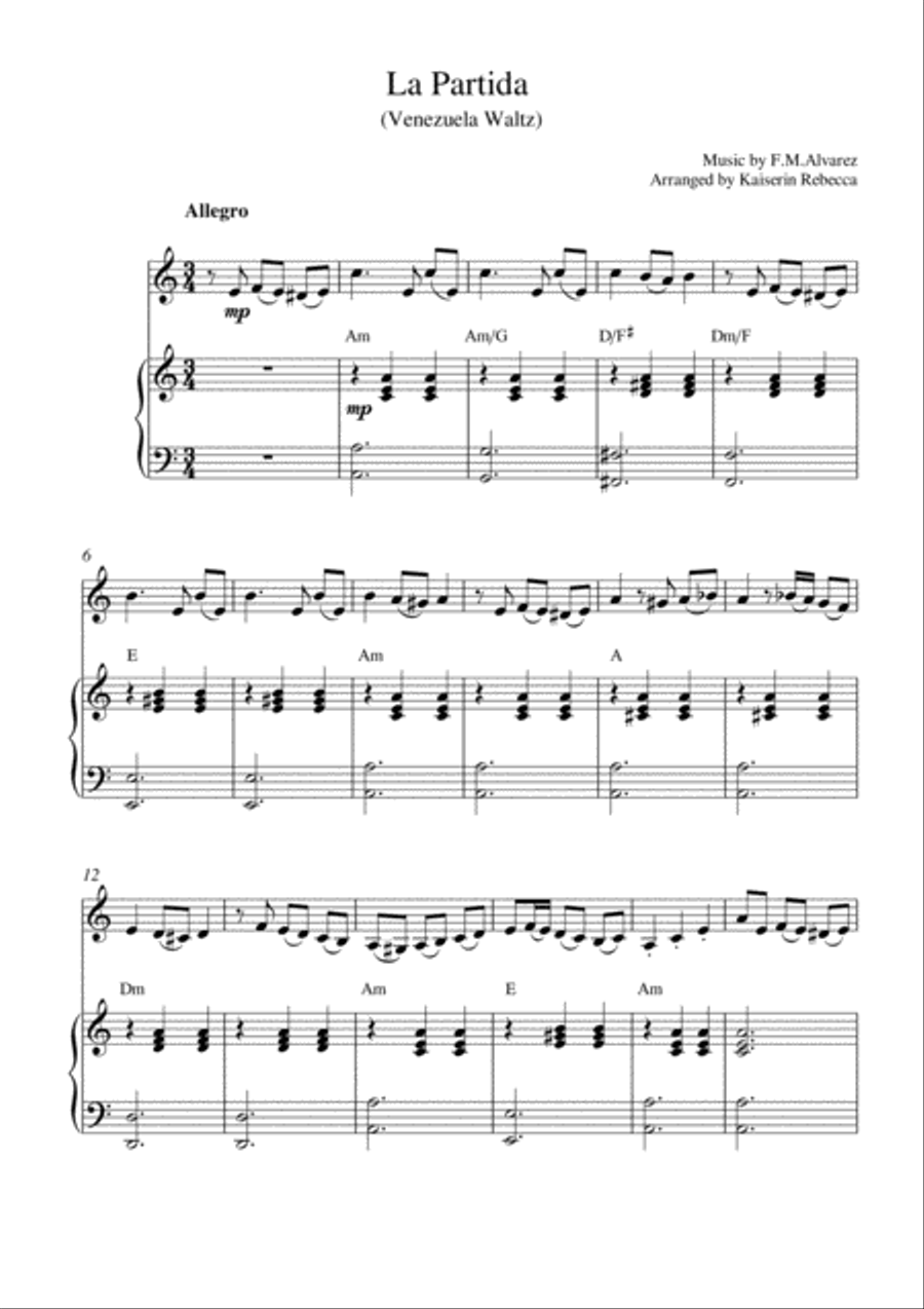 La Partida (Venezuela Waltz) Violin Solo scores gallery preview page 1