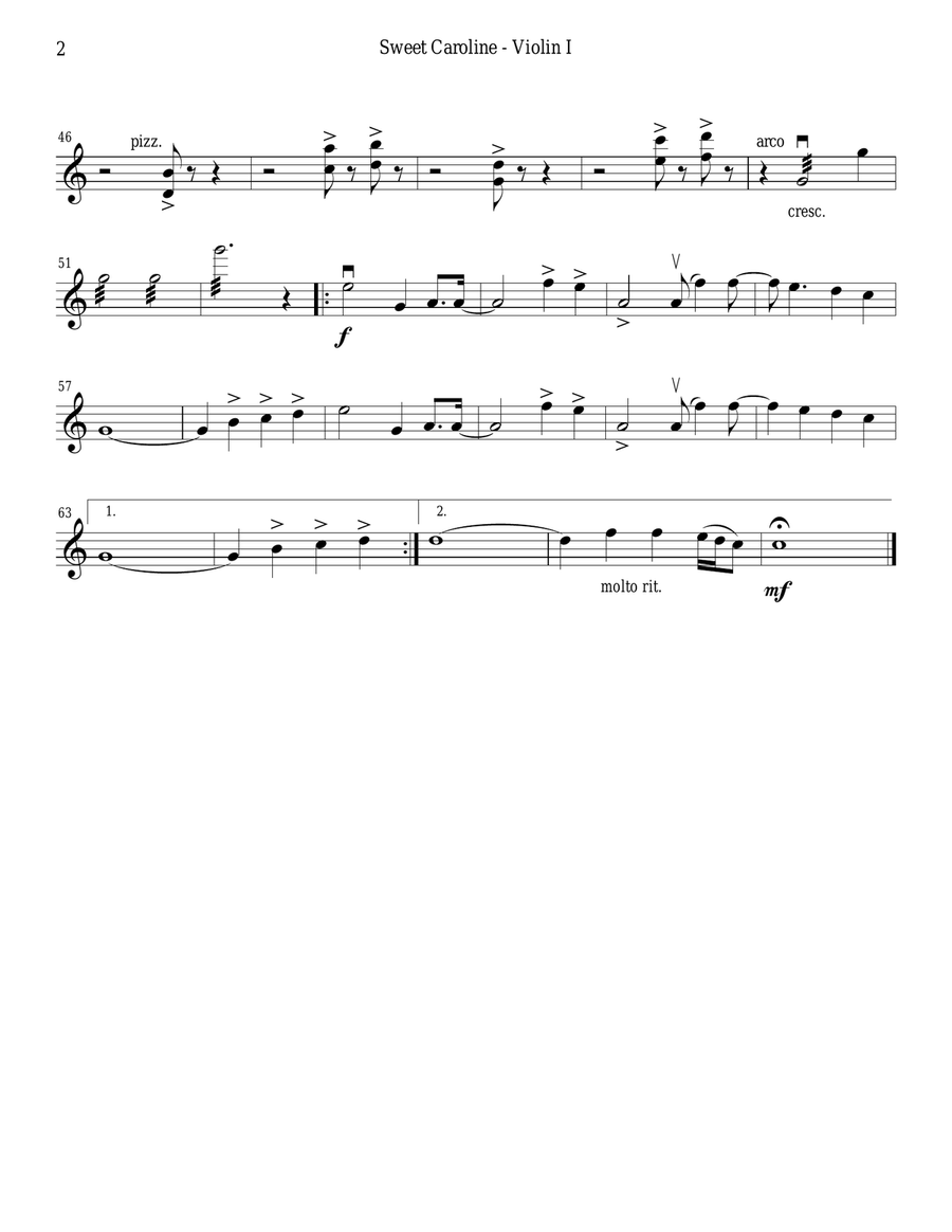 Sweet Caroline Sweet Caroline String Quartet scores gallery preview page 2