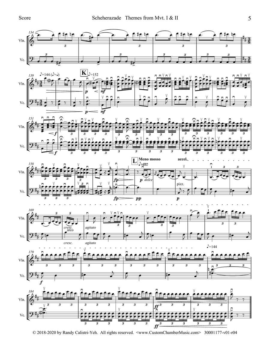 Rimsky-Korsakov - Scheherazade: Themes from Mvts 1 & 2 (violin/cello duet) String Duet scores gallery preview page 5
