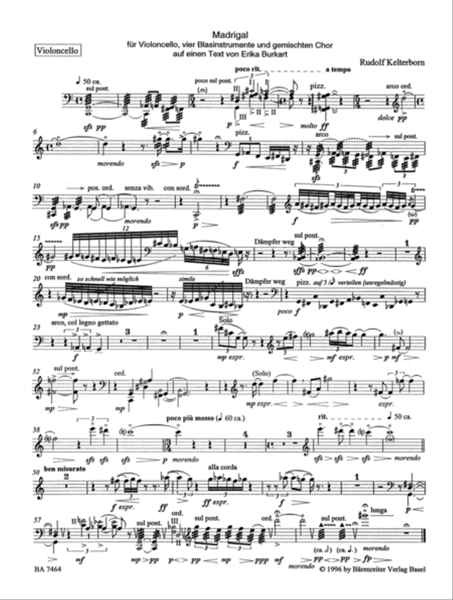 Madrigal for Violoncello, four Wind Instruments and Mixed Choir 4-Part scores gallery preview page 2