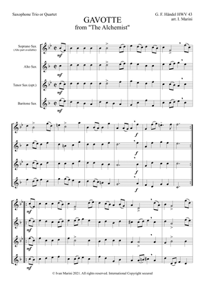 GAVOTTE from The Alchemist - by G. F. Haendel - for Saxophone Trio or Quartet