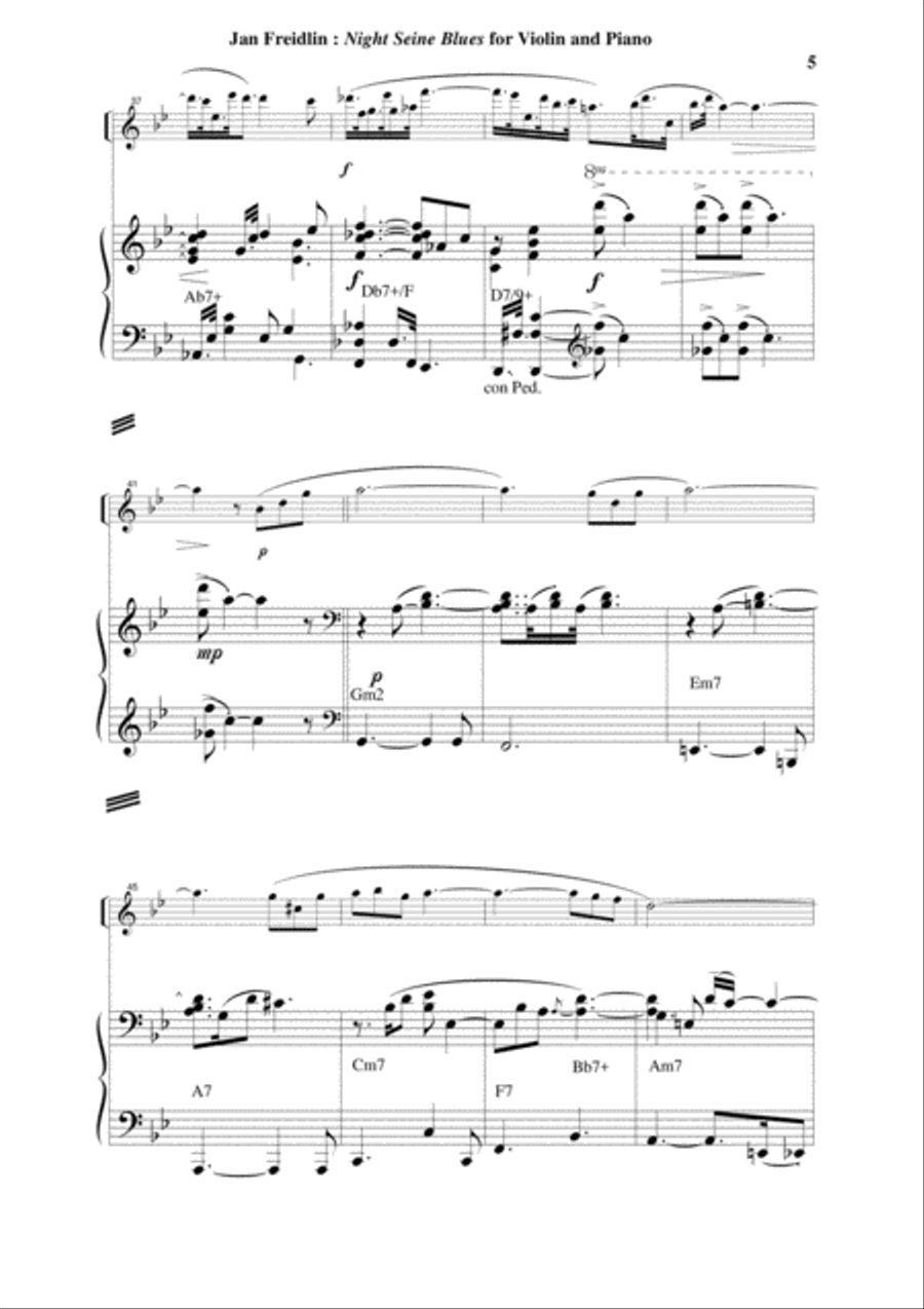 Jan Freidlin: Night Seine Blues for vioin and piano Violin Solo scores gallery preview page 5