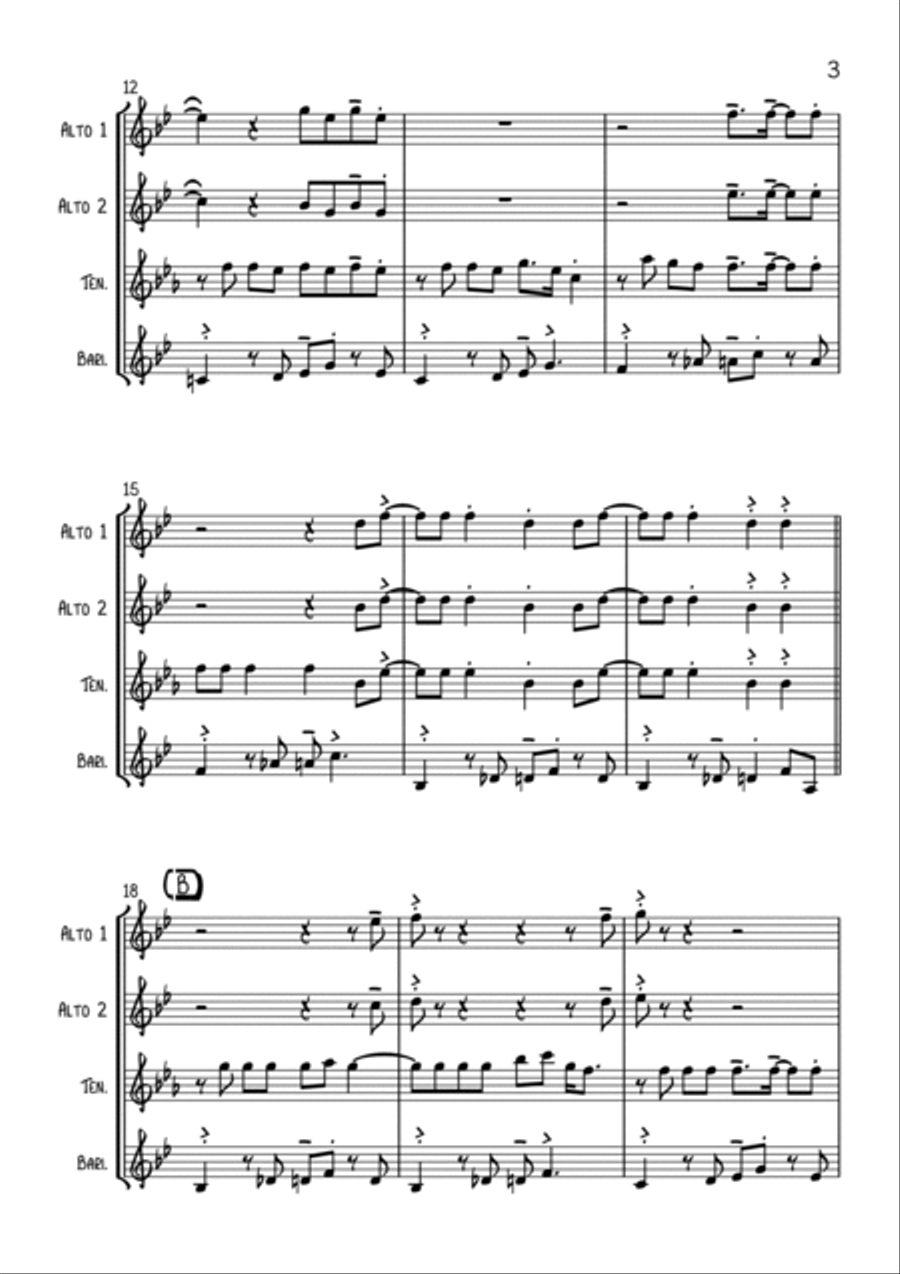All About That Bass Saxophone Quartet scores gallery preview page 3