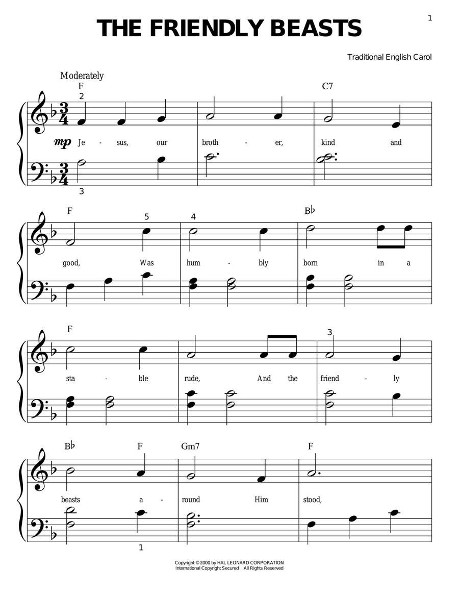 The Friendly Beasts The Friendly Beasts Easy Piano scores gallery preview page 1