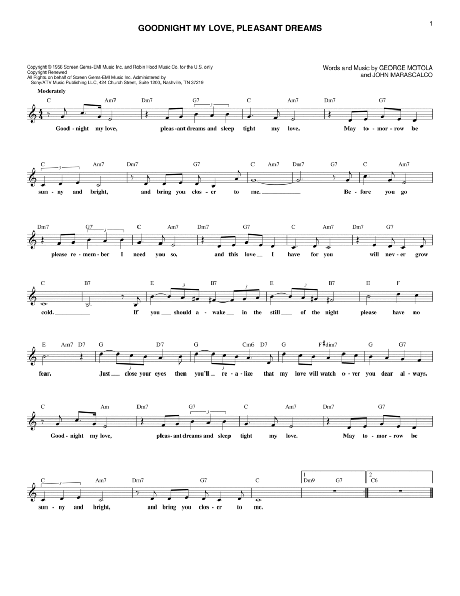 Goodnight My Love, Pleasant Dreams Acoustic Guitar scores gallery preview page 1