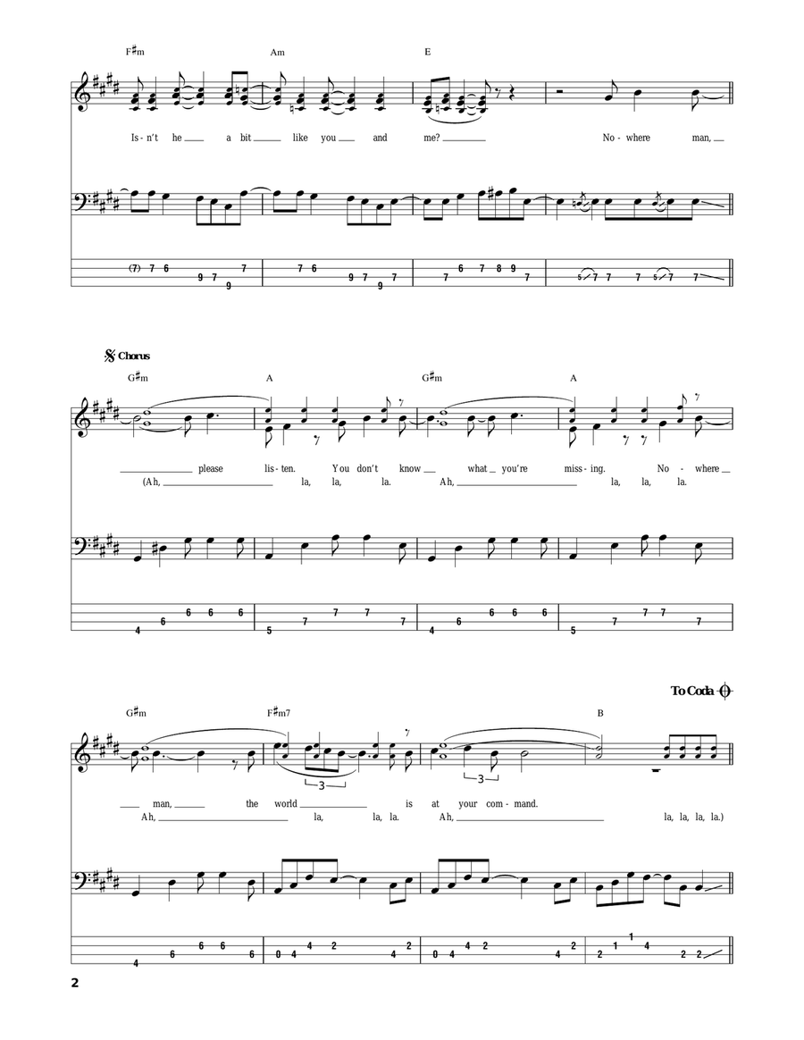 Nowhere Man Nowhere Man Bass Guitar Tablature scores gallery preview page 2