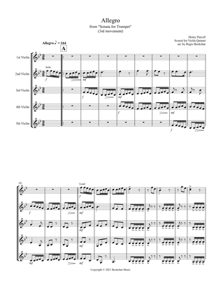 Allegro (from "Sonata for Trumpet") (Bb) (Violin Quintet)