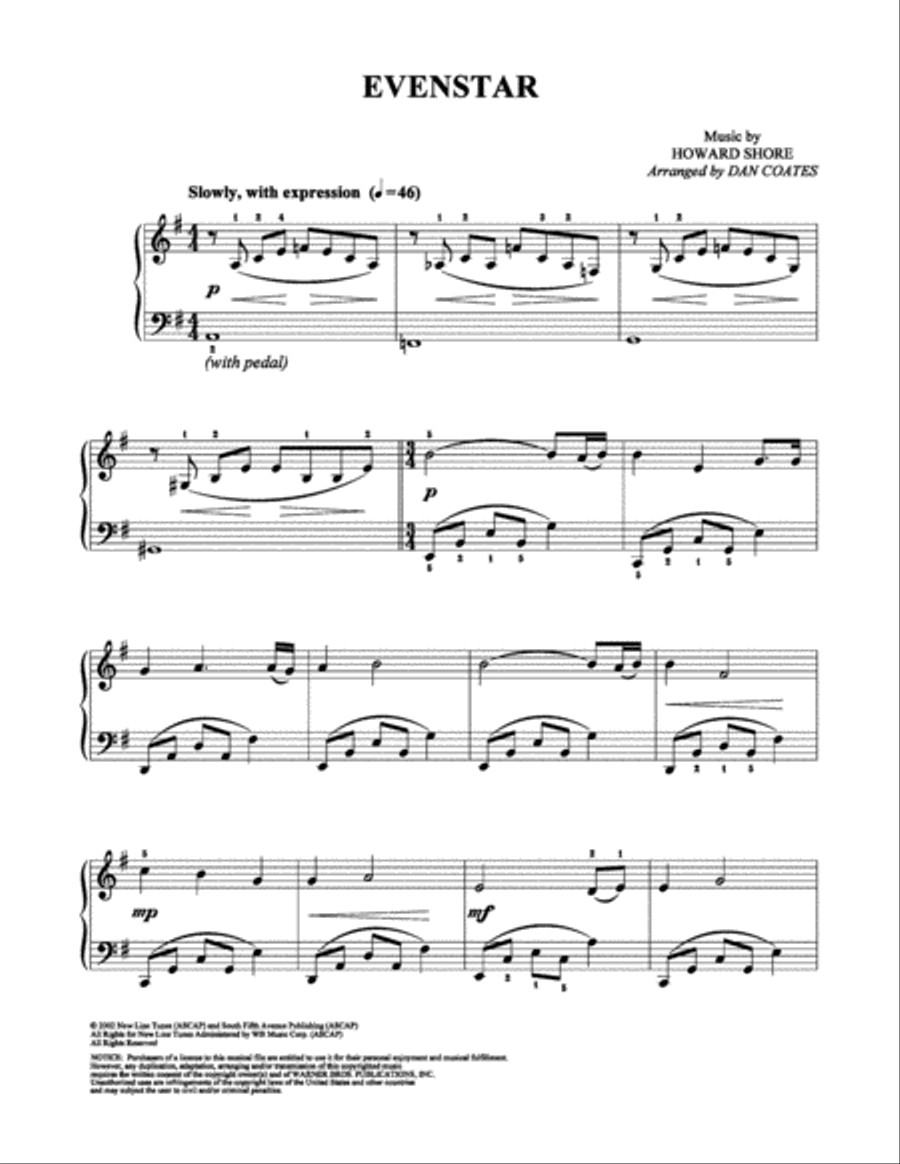 Evenstar Easy Piano scores gallery preview page 1