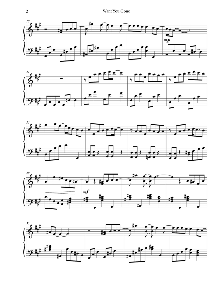 Want You Gone Piano Solo scores gallery preview page 2