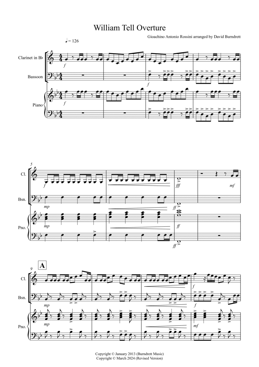 William Tell Overture for Clarinet and Bassoon Duet Woodwind Duet scores gallery preview page 1