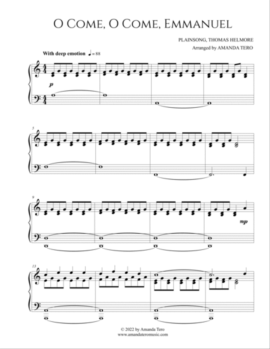 O Come, O Come, Emmanuel – Late Intermediate Christmas Piano Sheet Music Piano Solo scores gallery preview page 2