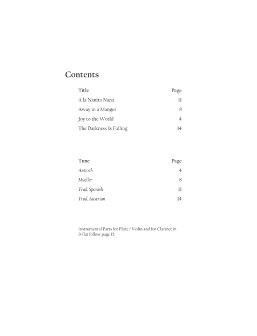 Four Christmas Carols for Flute and Organ Clarinet scores gallery preview page 2