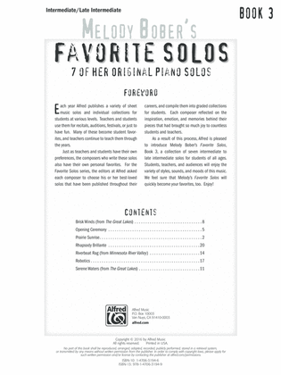 Book cover for Melody Bober's Favorite Solos, Book 3: 7 of Her Original Piano Solos