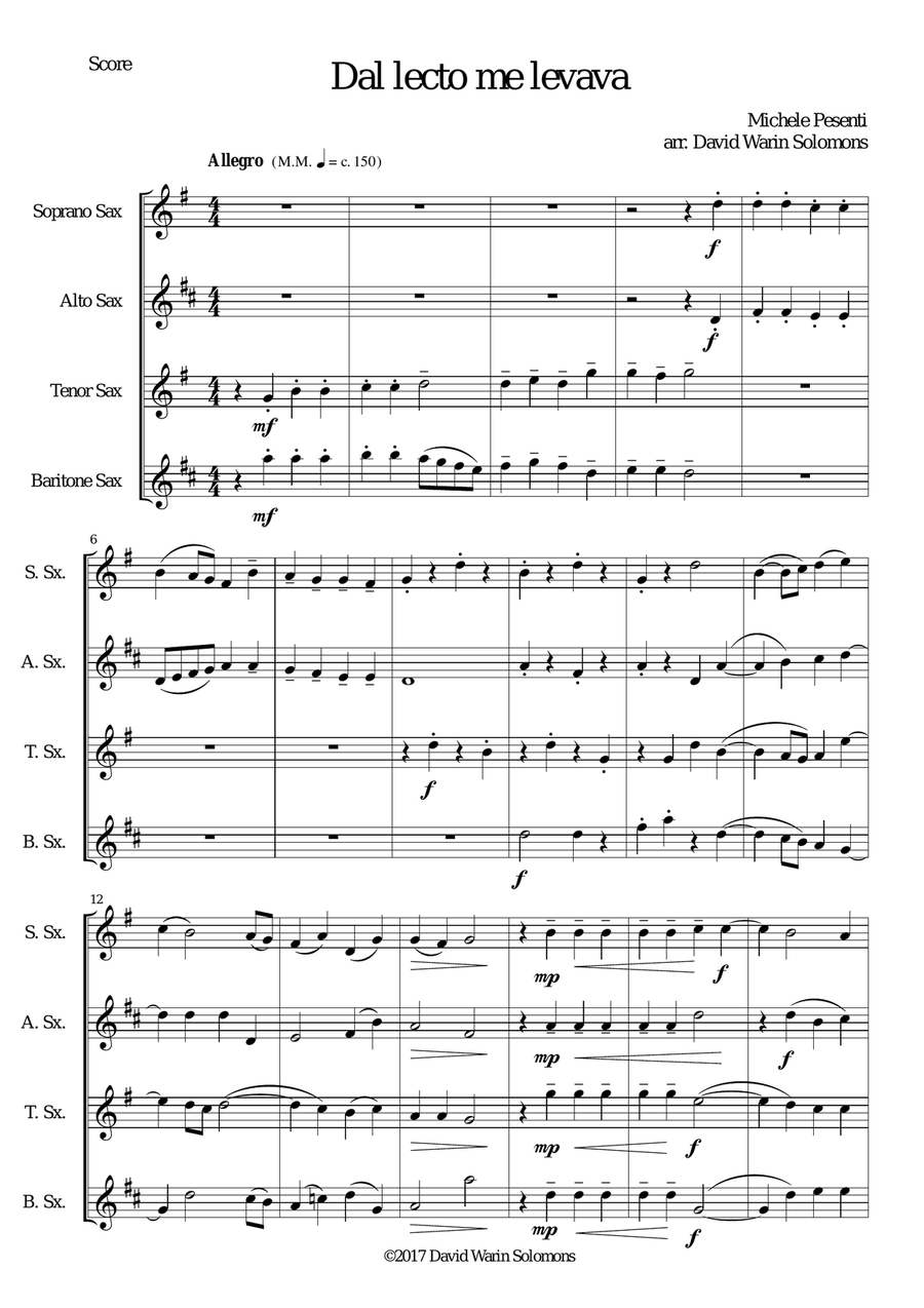 Dal lecto me levava for saxophone quartet Saxophone Quartet scores gallery preview page 1