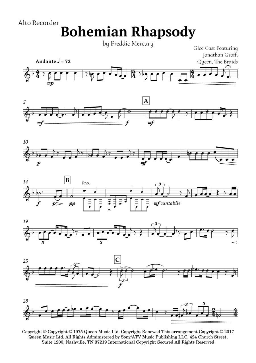 Bohemian Rhapsody Alto Recorder scores gallery preview page 2
