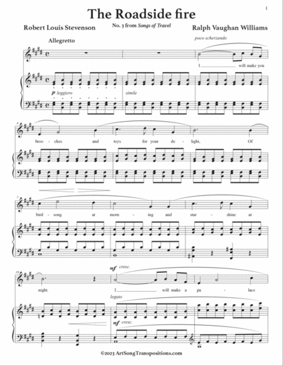 VAUGHAN WILLIAMS: The Roadside fire (transposed to 7 keys)