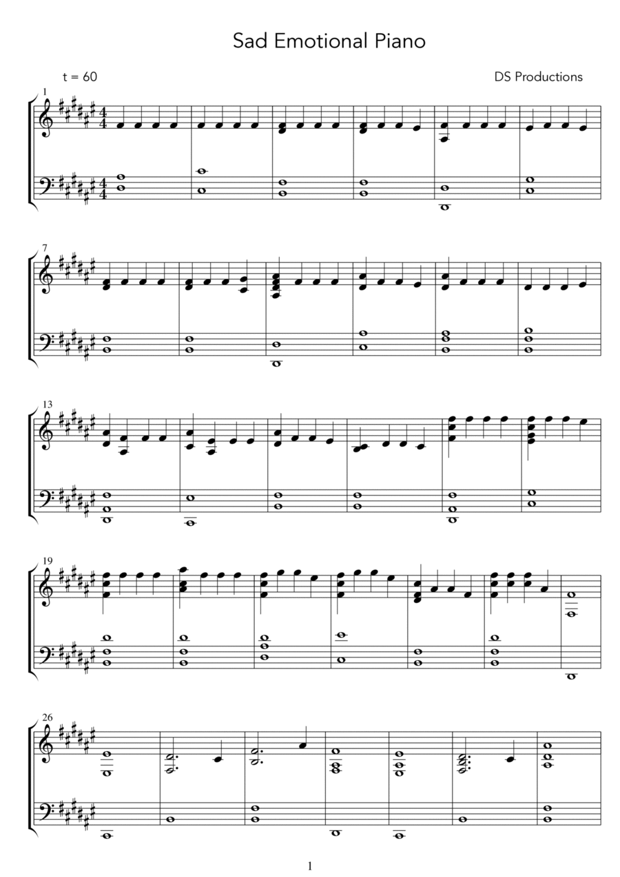 Sad Emotional Piano Easy Piano Digital Sheet Music Sheet