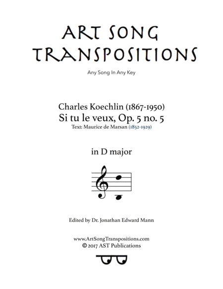 KOECHLIN: Si tu le veux, Op. 5 no. 5 (transposed to D major)
