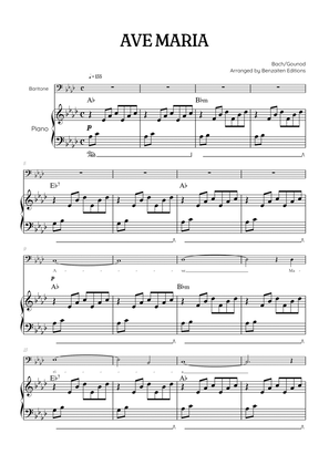 Bach / Gounod Ave Maria in A flat [Ab] • baritone sheet music with piano accompaniment and chords