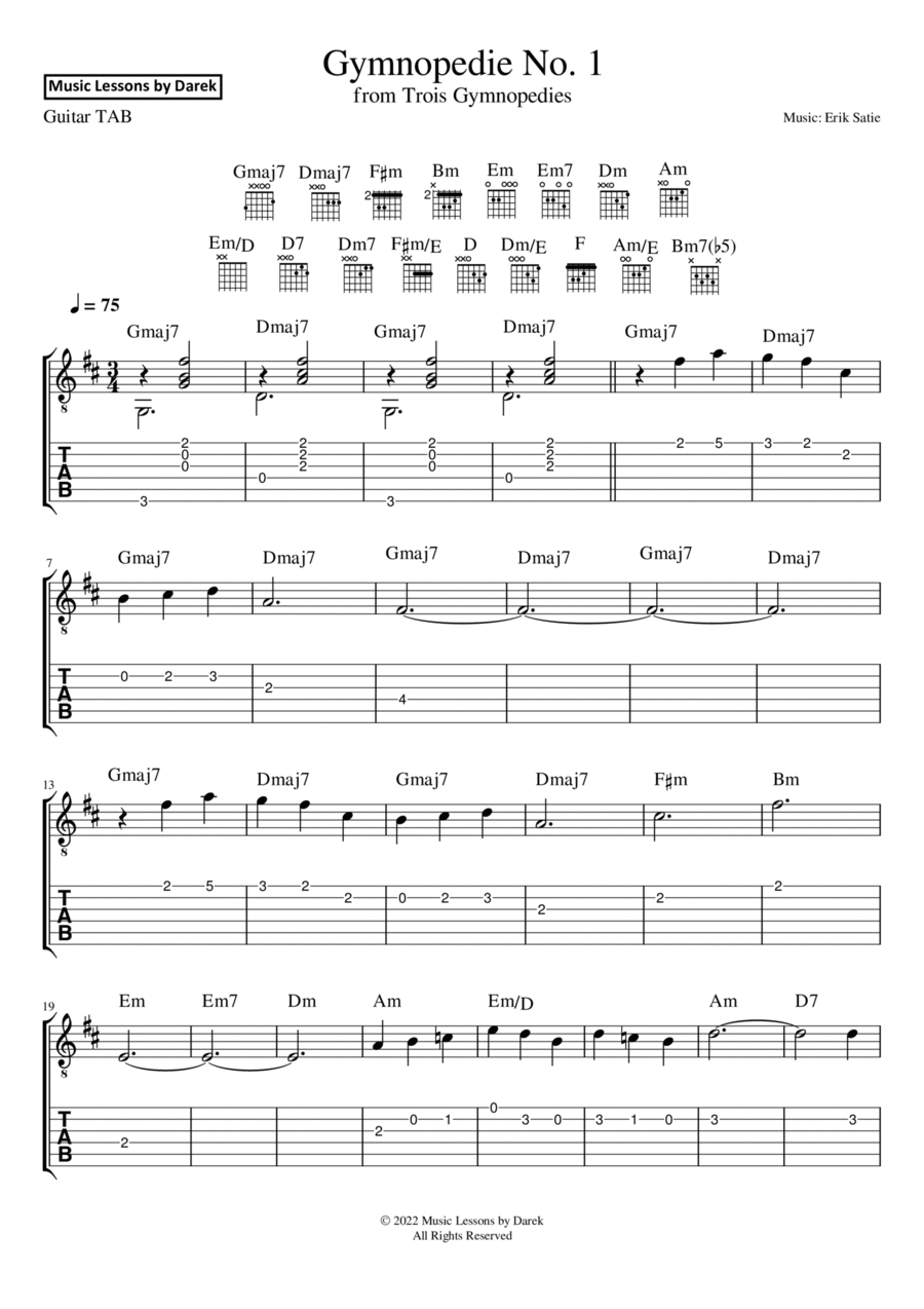 Gymnopedie No. 1 (GUITAR TAB) from Trois Gymnopedies [Erik Satie] Acoustic Guitar scores gallery preview page 1