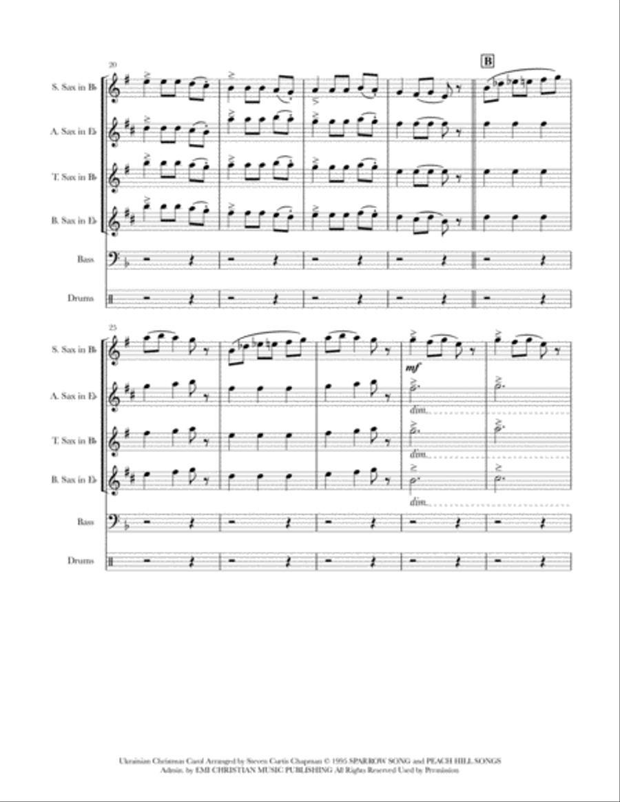 Carol Of The Bells Saxophone Quartet scores gallery preview page 3