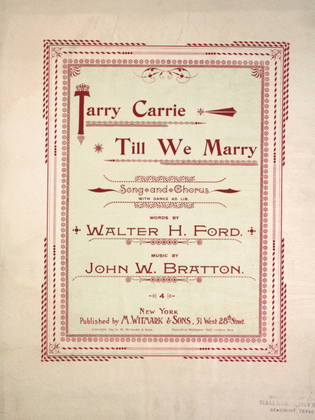 Tarry Carrie Till We Marry. Song and Chorus With Dance Ad Lib