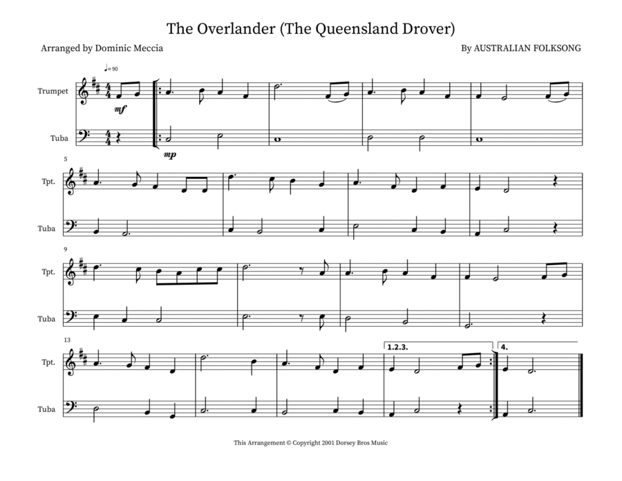 The Overlander (The Queensland Drover) Brass Duet scores gallery preview page 1