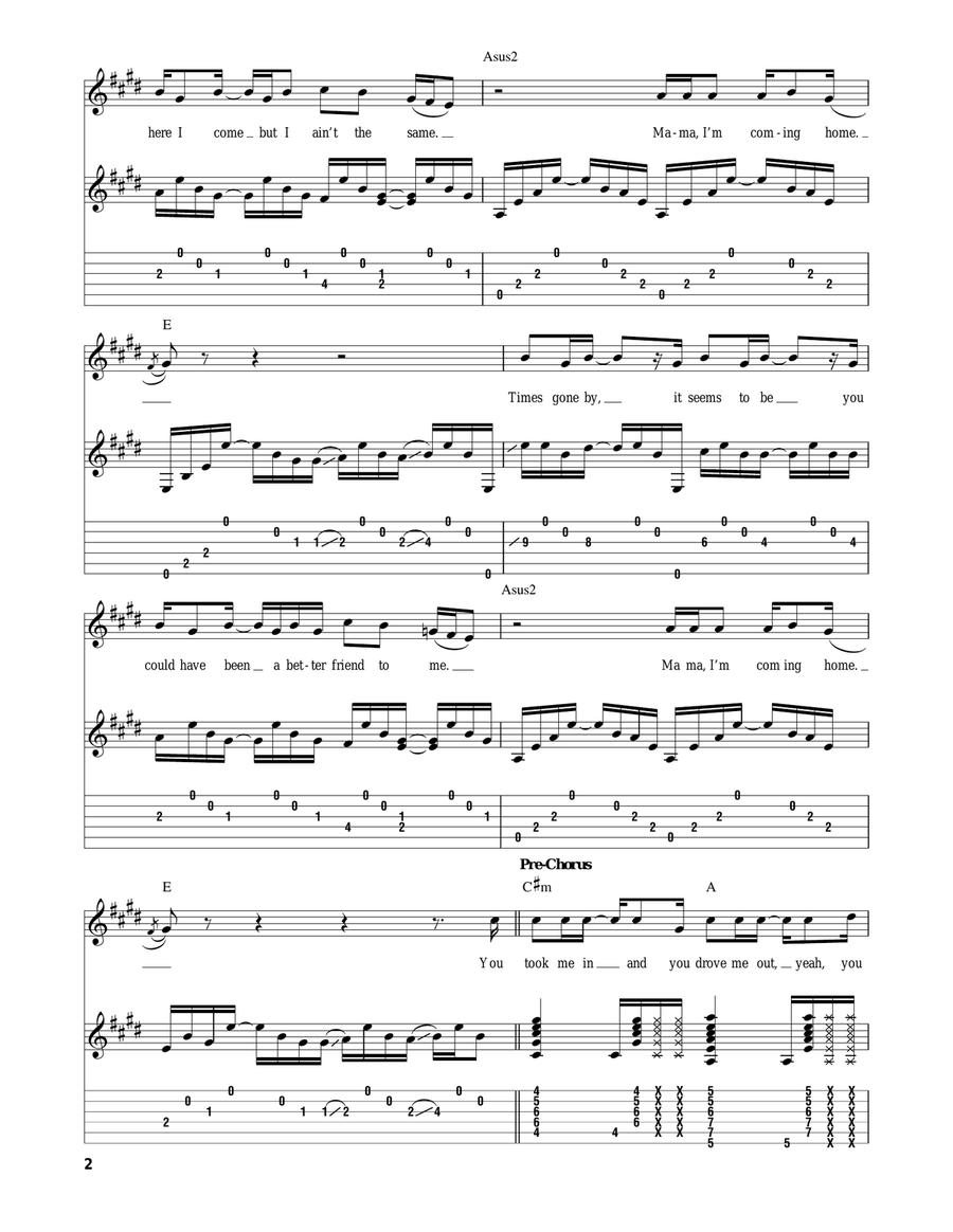 Mama, I'm Coming Home Acoustic Guitar scores gallery preview page 2