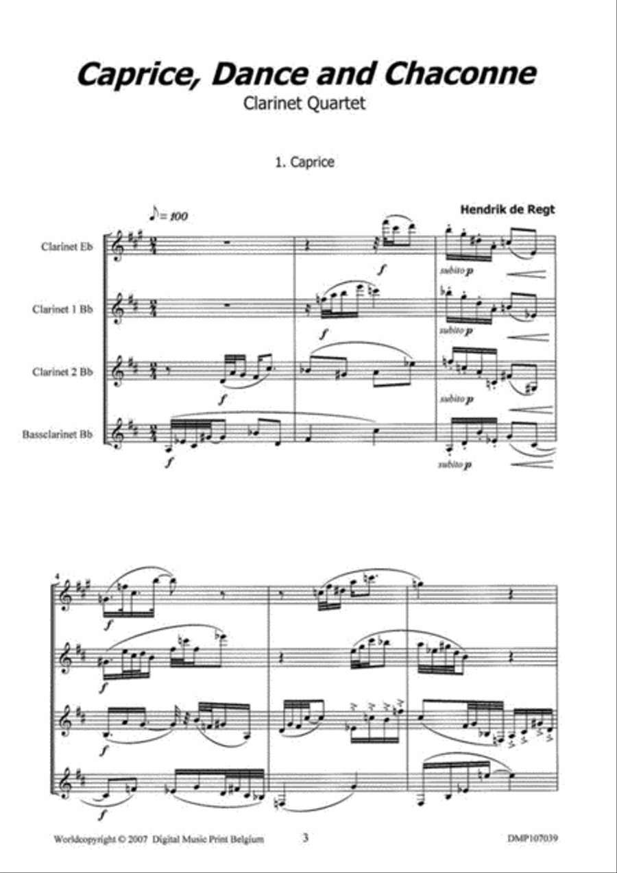 Capriccio, Dance & Chaconne Clarinet Quartet scores gallery preview page 2