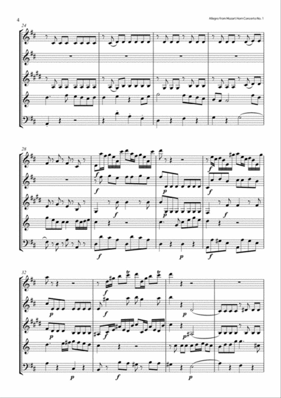 Mozart Horn Concerto No. 1 in D K412 (for Wind Quintet) Woodwind Quintet scores gallery preview page 4