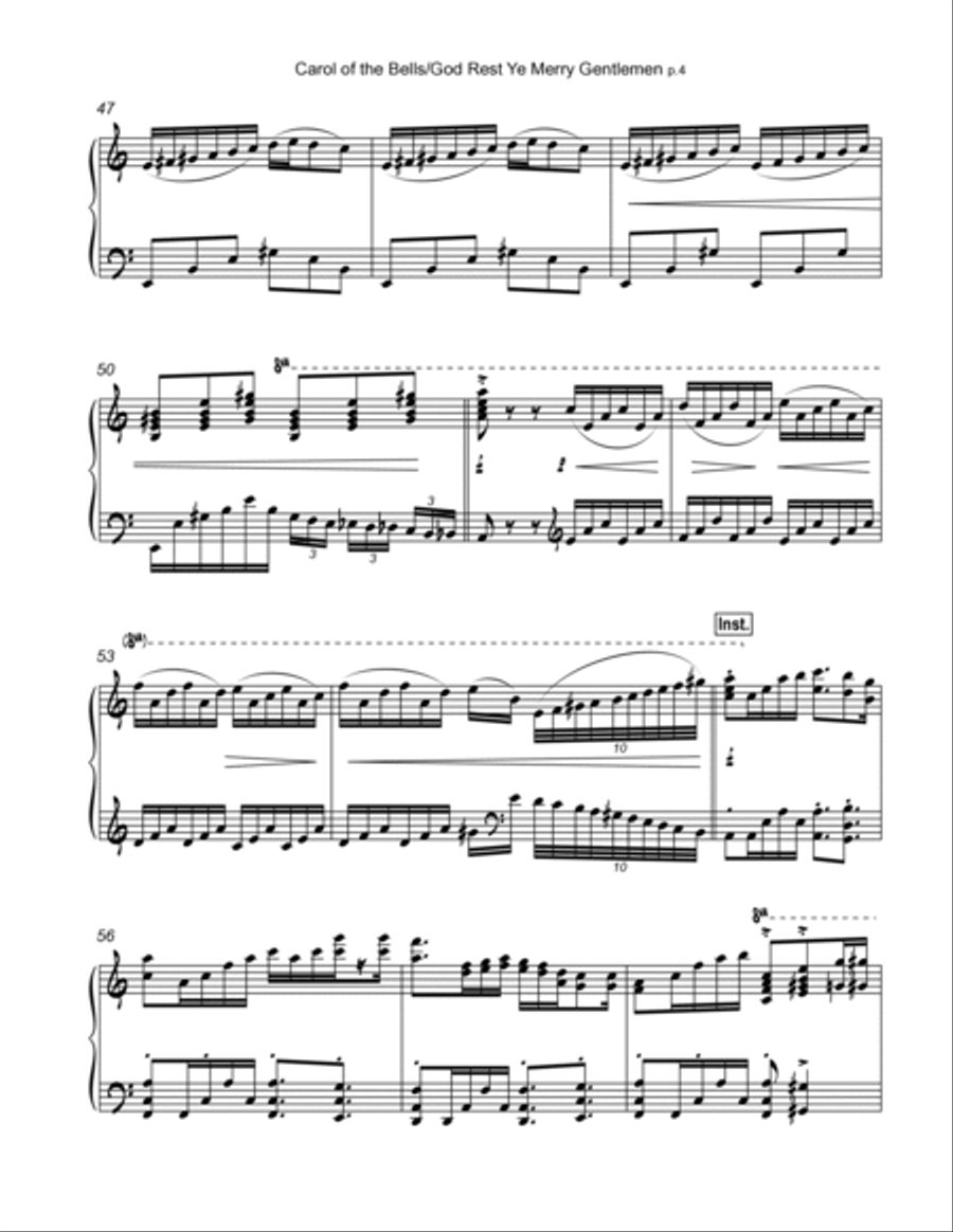 Carol of the Bells / God Rest Ye Merry Gentlemen Piano Solo scores gallery preview page 5