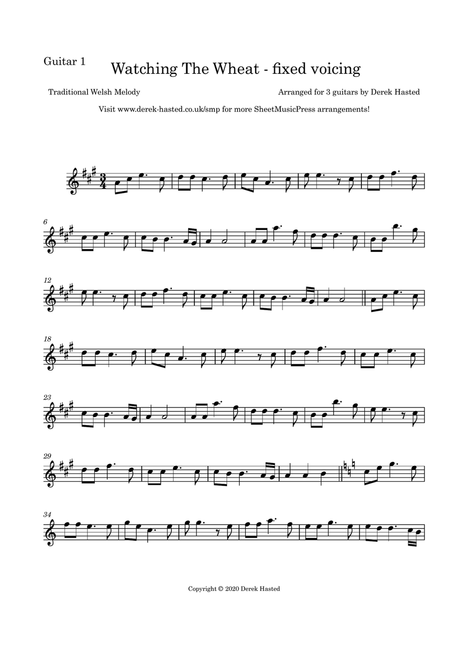Watching The Wheat - 3 guitars Guitar Ensemble scores gallery preview page 4