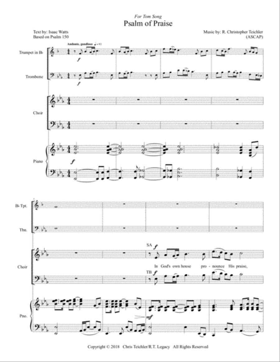 Psalm of Praise - SATB, Trumpet, Trombone & Piano image number null