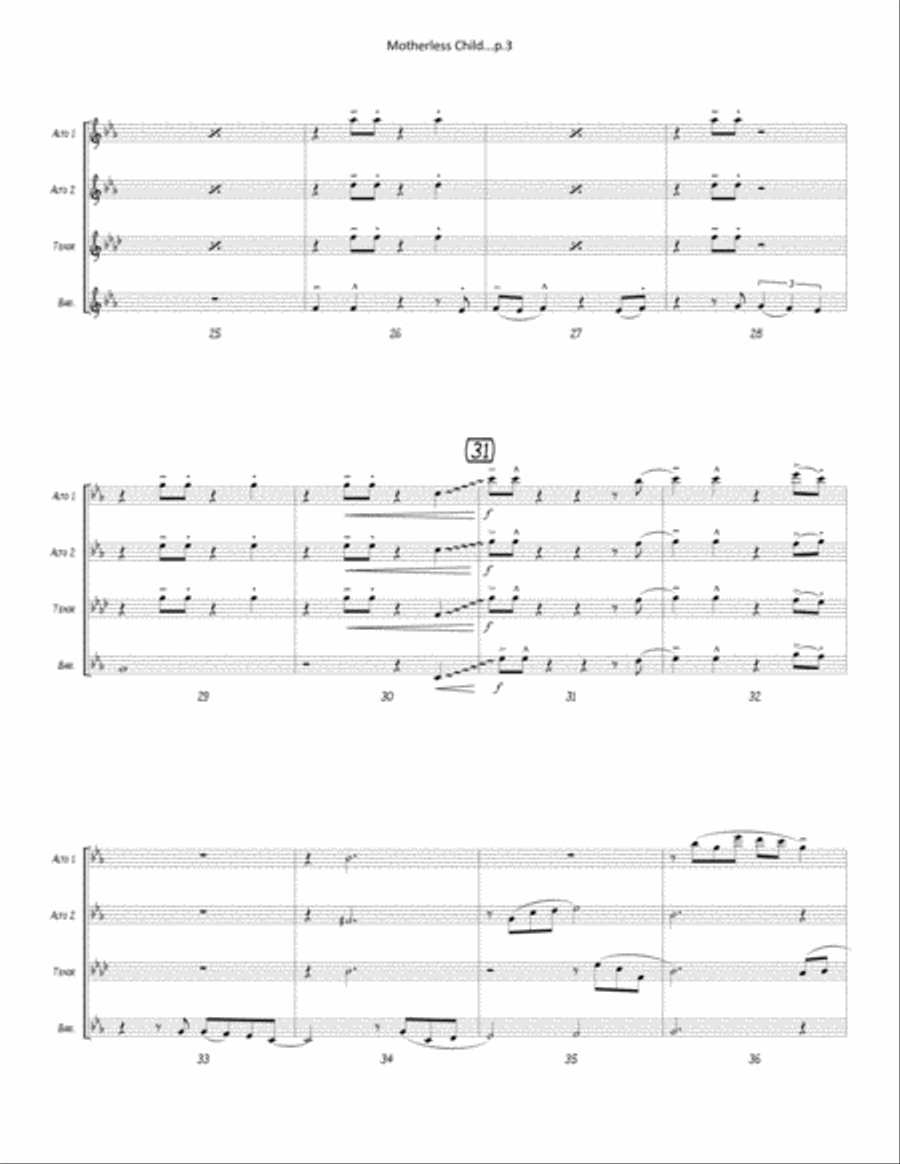 (Sometimes I Feel Like a) Motherless Child Woodwind Quartet scores gallery preview page 4