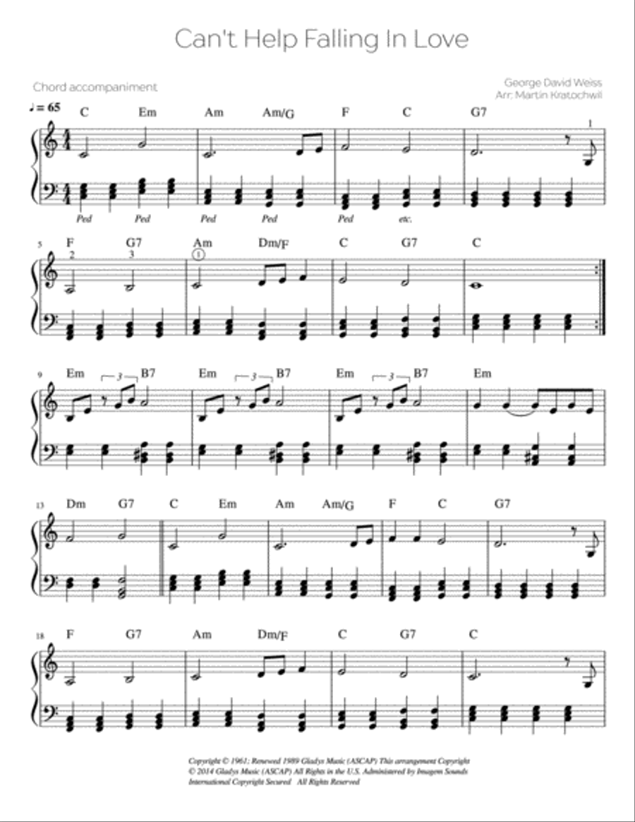 Can't Help Falling In Love Piano Solo scores gallery preview page 1